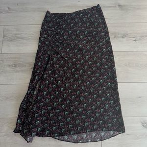 ALC Black Green Red Printed 100% Silk Midi Skirt Women's 4
